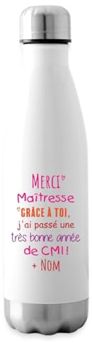 Spreadshirt Cadeau Merci Maîtresse Personnalisable Avec Nom Personnalisé Gourde Isotherme, 500 ml, blanc
