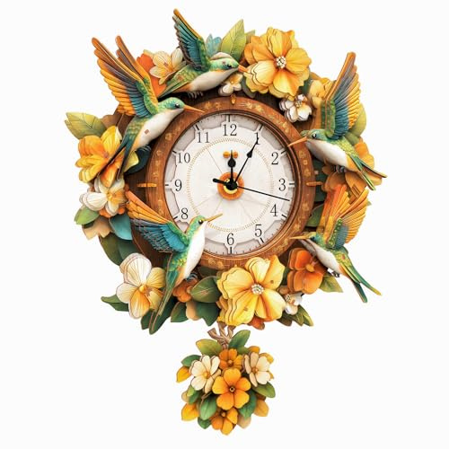 KaayeeWood 3D Puzzle en Bois Horloge Oiseau Mouche,Puzzle en Bois Horlog | Kit de Modèle Maquette Adulte en Bois,Construire Idées Cadeaux pour fêtes ou Anniversaires，Décoration pour la Maison