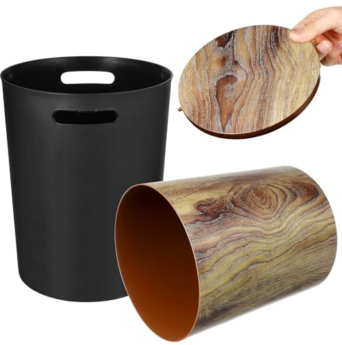 TOGEVAL Papelera con Tapa Abatible Imitación Madera Cubo de Basura Grande para Cocina Baño Oficina Recipiente Decorativo y Fácil de Limpiar para Hogar y Estancias