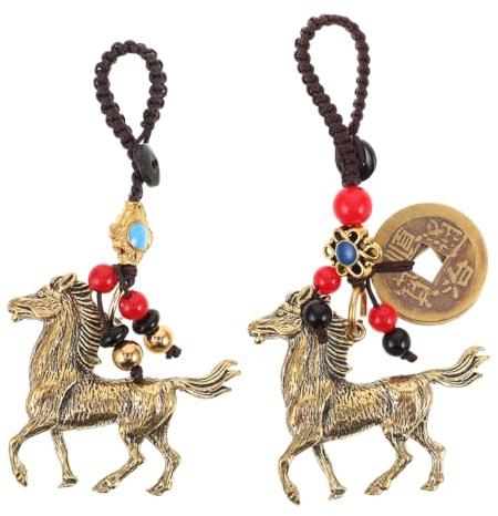FRCOLOR 2 Stück Chinesischer Pferde Schlüsselanhänger Messing Glücksbringer Auto Taschenanhänger Kultursymbol für Pferdeliebhaber Geschenk Jahr Des Pferdes