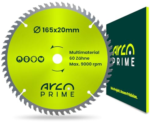 ARCOPRIME Kreissägeblatt 165 x 20 mm – 60T – Multimaterial‑Feinschnitt für Aluminium, Kunststoff & Holz – ausrissfrei, vibrationsarm & langlebig