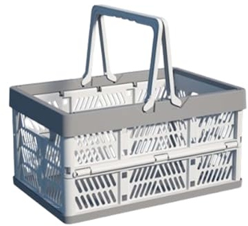 Wuzdy Små hopfällbara lådor, vikbar shoppingkorg, bärbar hopfällbar korg, stapelbar och platsbesparande, lämplig för kök, badrum, kontor, sovrum och skåp (grå)