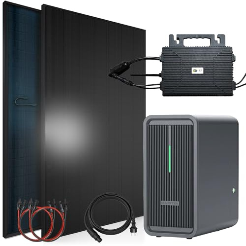 SUNNIVA® 920W Balkonkraftwerk mit 2,24 kWh Speicher MARSTEK B2500-D, BIFAZIAL FULLBLACK komplett Steckdose, PV Solaranlage Komplettset mit Solarspeicher, 2x 460W N-Type Glas-Glas Bifacial Module