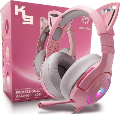 OHAANYY Cuffie Bluetooth Bambini Wireless Orecchie Gatto LED Microfono | Auricolari stereo bimba, cuffia infantile pieghevole micro SD TF, archetti regolabili scuola