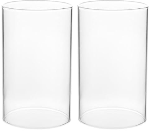 SHINYPASING Pantallas de Velas de Vidrio Transparente 2 Unidades 7x15 Cm Cubiertas Cilíndricas para Vela Pilar, Protector contra Viento para Decoración del Hogar y Ambiente Cálido