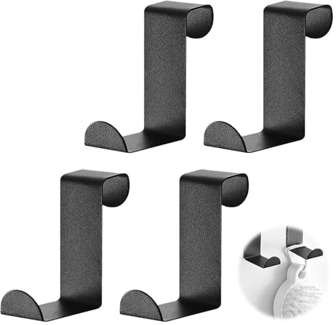 MNYXIS 4 x Crochet Porte en Acier Inoxydable Noir Mat, Porte Manteau pour Porte sans Perçage, Accroche Torchon Cuisine et Salle de Bain, Patère de Porte Réversible pour Portes de 2 cm ou 4 cm