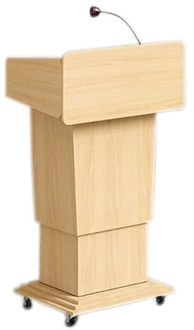 Hölzernes Podium, Höhenverstellbar 98-135cm, Mobiles Rednerpult mit abschließbaren Rollen, Doppellagiges Aufbewahrungs-Pult für Kirche, Klassenzimmer, Konferenz, Rede, Hochzeit Wood