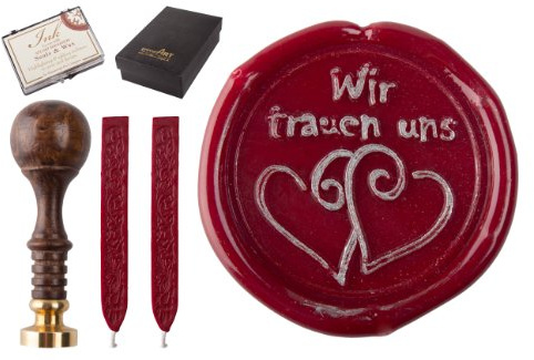 gravurART - Siegel Stempel Hochzeit Wir trauen uns mit 2 Stangen Siegelwachs und Siegelkissen