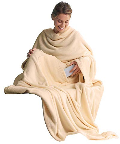 CelinaTex – Manta con Mangas XL de TV de flauschig kuschelige Colcha Supersoft cálido 170 x 200 + 50 cm de pie Funda Funda Suave Microfibra Coral Polar ärmeldecke Manta 0003801 Beige