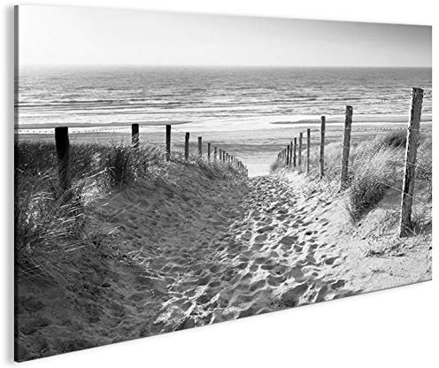 islandburner Bild Bilder auf Leinwand Weg zum Meer Schwarz/Weiss Nordseestrand 1p XXL Poster Leinwandbild Wandbild Dekoartikel Wohnzimmer Marke
