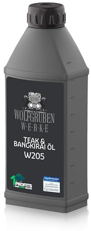 WO-WE Huile de Teck W205 Soin pour Bois Extérieur Terrasse & Bangkirai 1L | Saturateur Incolore, Protection du Mobilier de Jardin, Résistant aux Intempéries, Limite le Grisaillement, Bois Exotiques