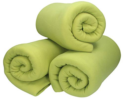 Betz Set di 3 coperte in pile misure 130 x 170 cm con anti pilling Colore erba verde