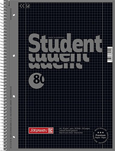 5 Blöcke SuperPack Brunnen 1067928190 Notizblock / Collegeblock Student Colour Code (A4 kariert, Lineatur 28, 90 g/m², 80 Blatt) schwarz