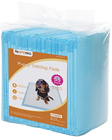 Feandrea Puppy Pads, Welpen-Unterlage, 90 x 60 cm, 55 Stück | Weiß-Blau, ISLAND Kollektion PTD95BU