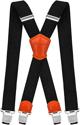 Decalen Mens Braces with Very Strong Metal Clips Wide 4 cm 1.5 inch Heavy Duty Suspenders One Size Fits All Men and Women Adjustable and Elastic X Form (Black 1)