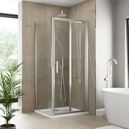 Luxura® 900 x 700mm Bifold Folding Shower Enclosure Door Screen for Wet Room Cubicle Enclosures, 6mm Safety Glass Space Saving, Framed, Polished Chrome