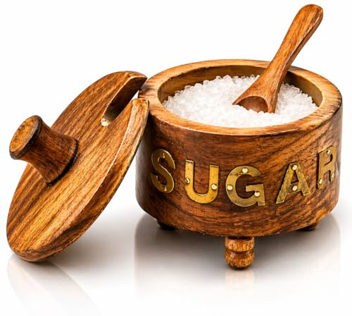 Dekorative rustikale Zuckerdose aus Holz mit Deckel, breite Öffnung, für Süßigkeiten, Gewürzdosen, Nüsse, Servierschüssel, Salz, Gewürze, Kräuter, lose Blätter, Tee-Aufbewahrungsbehälter, Neuheit