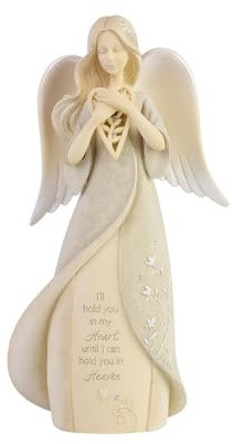 Enesco Foundations Collection Heart Hold You in Heaven Bereavement Angel Figurine- Resin Hand Painted Collectible Decorative Angels Figurines Home Decor Memorial Statue, 8 Inch
