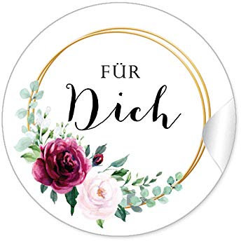 48 STICKER: Für Dich Etiketten für ihr Gastgeschenk mit roter Rose und zwei Ringe in Goldgelb (kein Echtgold) als Danksagung für Geschenktüten oder Briefe Geschenke zur Hochzeit Geburtstag Taufe