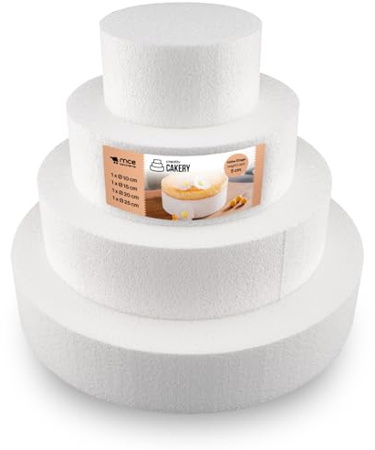 MCE-Commerce A3995984 Styropor Torte Set vierstöckig H 5cm, 10cm 15cm 20cm 25cm, EPS, weiß, 25x15cm, Weiss