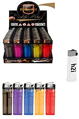 h2i Feuerzeug mit Reibrad | 50 Stück |transparentes Einwegfeuerzeug in 5 Farben | Ergonomisches Design & stufenlose regulierbare Flamme | Zuverlässige Zündung im Alltag