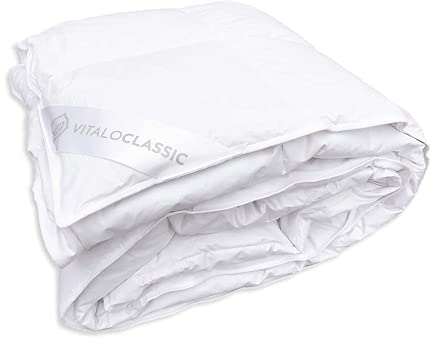 VitaloClassic Sommer Daunen-Decke - leichte Bettdecke mit 100% Daunen-Füllung - Allergiker-geeignete Öko-Tex Steppdecke - Wärmeklasse 2-200x200 cm