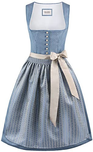 Stockerpoint Damen Dirndl Irit I Größe 32-48 I Trachtkleid mit liebevollen Details & Elegant Dirndlschürze I Bequem & pflegeleicht I Perfekt für Volksfest & Festlichkeiten, Azul Ahumado., 42