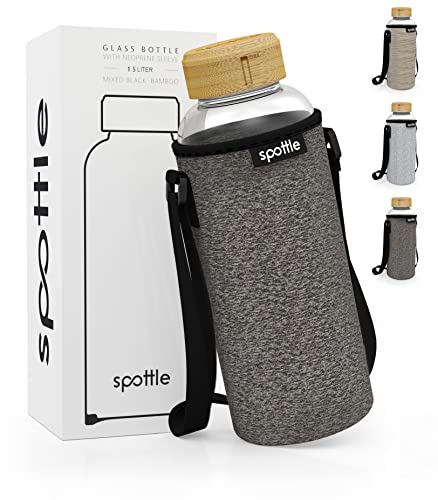 spottle borraccia da tè in vetro borosilicato doppia parete con filtro acciaio inox, portatile, ermetica, riutilizzabile 1.5 L