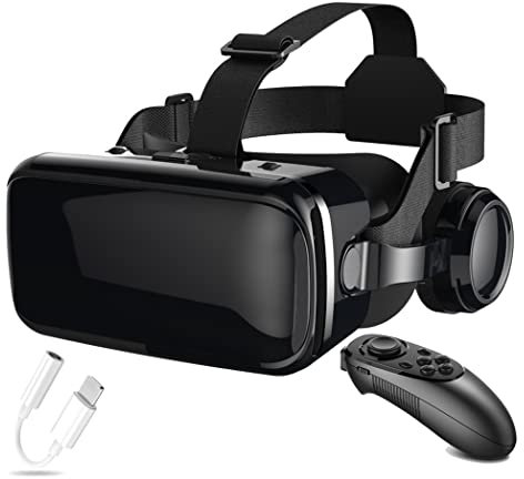 JYMYGS Gafas de Realidad Virtual, 3D VR Gafas con Controlador Bluetooth para Juegos Visión Panorámico VR Glasses para iPhone 13 Pro Max/13 Pro/13/12/11, para Samsung Galaxy S21, Huawei, Xiaomi