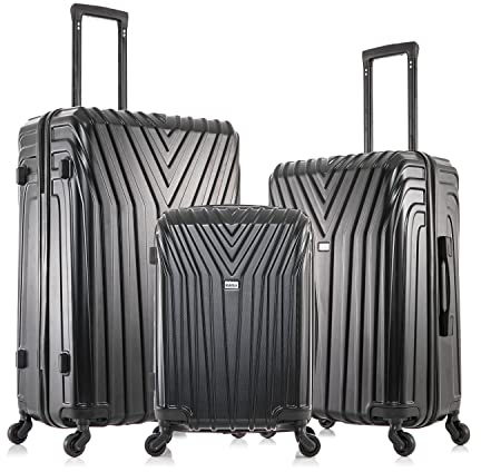 InUSA VASTY Luggage with Spinner Wheels | Durable Lightweight Hardshell Suitcase,Travel Sets with Handle and Trolley | (20in, 24in, 28in) 3 Piece Luggage Set | Black