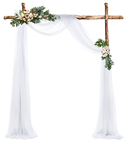 Pomeloone Hochzeit Vorhang Hochzeitsbogen, Weiß Chiffon Stoff Querbehang Deko Gardinen Vorhang, Hochzeitsbogen Gardinen Dekoration für Babyparty Party Hochzeit Torbogen Zeremonie, 75 x 600 cm