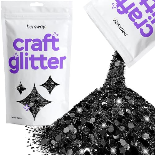 Hemway Craft Glitter - Grobstrick-Fein-Glitter-Mix in verschiedenen Größen für Kunsthandwerk Tumbler Kunstharz Malerei Dekorationen, Kosmetik für Nägel - Schwarz - 100g / 3.5oz