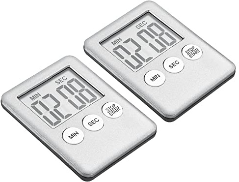 PATIKIL Digital Timer, 2Pcs Small Count Down/UP Clock with Magnetic, Big LCD Display Loud Sounds Minute Second Kitchen Timer for Games, Cooking, Silver Tone