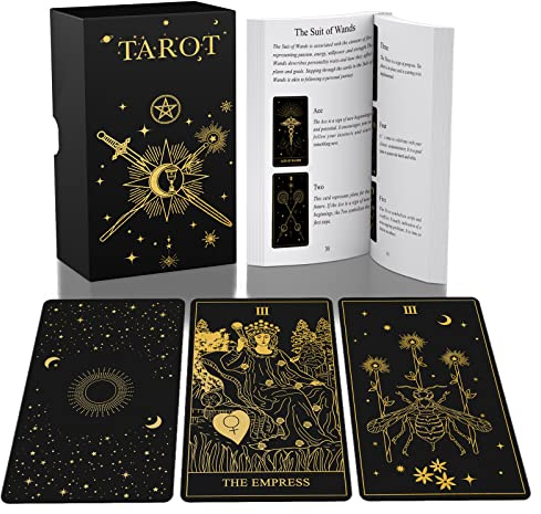 ACELION Original Tarotkarten Set mit Anleitung, 78 Stück Tarotkarten mit Goldfolie auf der Oberfläche, Tarot für Anfänger