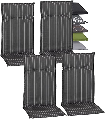 Beo Gartenstuhlauflagen Hochlehner 4er Set Barcelona | Made in EU nach Öko-Tex Standard | Hochlehner Auflagen waschbar | Atmungsaktive Stuhlauflagen Hochlehner mit Nadel-Streifen