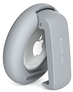 Belkin AirTag Case with Clip, Secure Holder Protective Cover Key Chain, Key Ring for Apple AirTag with Scratch Resistance Accessory – Light grey