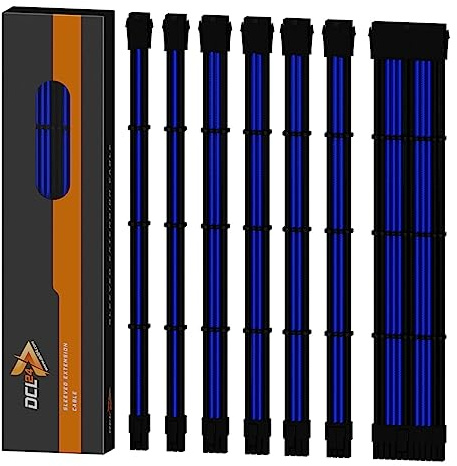 dcl24.de 30 cm Sleeved Cable PC Extension Kit Black/Blue for Power Supply, GPU/CPU, PSU Cable Extensions with Cable Combs, 3 x 8-Pin PCIe Suitable for All Graphics Cards