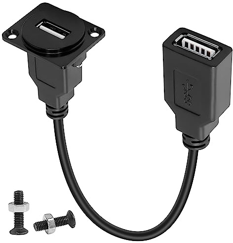 QIANRENON USB2.0 Panel Mount Short Cable Adapter USB 2.0 Female to Female Connector Coupler Fixed Mount Socket, D Panel/XLR Panel Mount, for Data Transfer Charging Extension USB2.0 Port, 23cm/9in