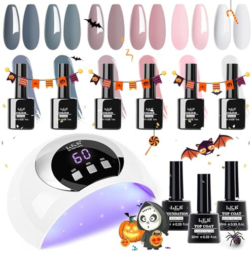 Gel Nail Kit LKE 6 Colors Gel Nail Polishes Set with 54W UV Lamp, Glossy & Matte Top and Base Coat,Pink Gray White with Lamp Starter Kit for Nail Art DIY at Home