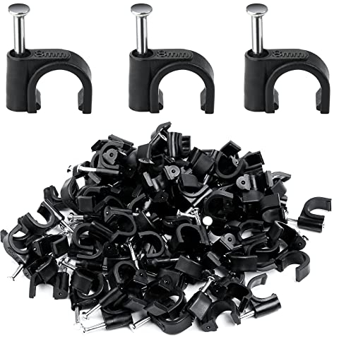 200 Kabelklemmen 8mm, Kabel Nagelklemmen, Ronde Kabel Draad Clips, Ronde Zwarte Kabelclips With Bevestigingsnagels, Ein Nagelbare Ronde Wandmontage Kabelklemmen voor Ethernetkabels, Telefoonkabels