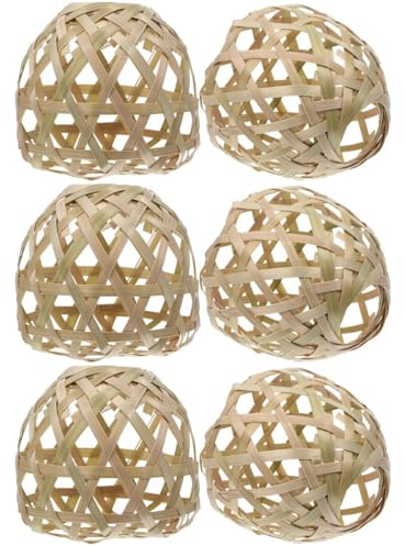 USHOBE 6Er-Pack Rattan-Lampenschirm Bambus-Lampenschirm Mini-Rattan-Korb-Kronleuchter-Lampenschirm Boho-Lampenschirme Ersatz Für Pendelleuchte Kleiner Lampenschirm Ornament