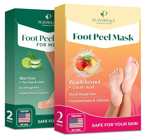 Plantifique Fussmaske Hornhautentferner Socken - 2 Paar Hornhaut Socken für Männer & Hornhaut Socken - 2 Paar Pfirsich Fussmaske Hornhautentferner Socken