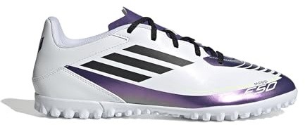 Adidas Tenis Unisex para Adultos F50 Club Messi Turf, Blanco/Negro/Morado Unity, 11 Women/10 Men