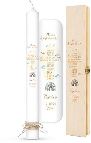AMARI ® Kommunionkerze personalisiert Kreuz Schrift H:40cm/⌀:4cm - Personalisierte Kommunionkerze für Jungen & Mädchen – Kerze zur Kommunion selbst gestalten