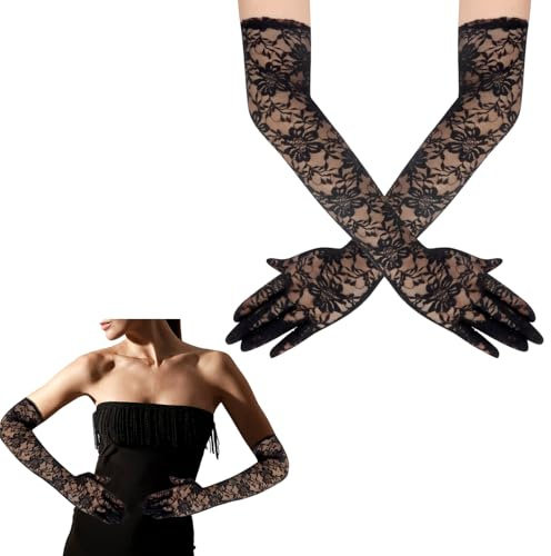 Uintoon Black Lace Gloves Long Elbow Length Opera Dress Gloves for Women Girls