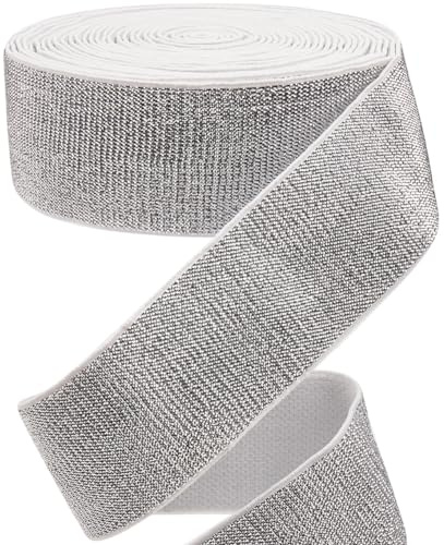 GORGECRAFT 6m Bande Élastique à Paillettes Argentées Ruban Métallique Extensible 4cm de Large Couture Tissée Bobine de Tricot Bandeau pour Travaux Manuels Ceinture Pantalon Sangle de Taille Vêtement