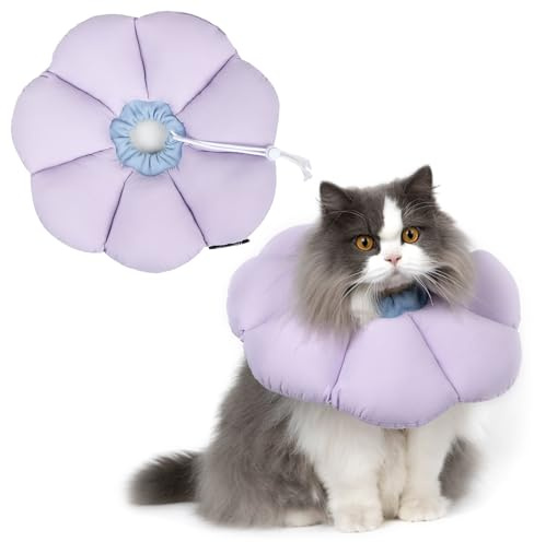 Halskrause Katze,weich, wasserdicht, verstellbar, Grüne Blume, Violett M | Einstellbarer Halskrause Halsband, Katze Wiederherstellung Halsband Kragen Cone