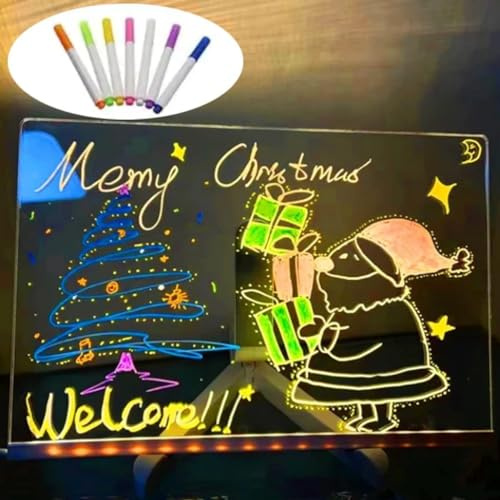Tableau effaçable à sec en acrylique avec lumière, nouveau tableau à notes LED 2026 avec éclairage de couleurs, tableau effaçable à sec avec support réglable et 7 couleurs de stylo, tableau à dessin