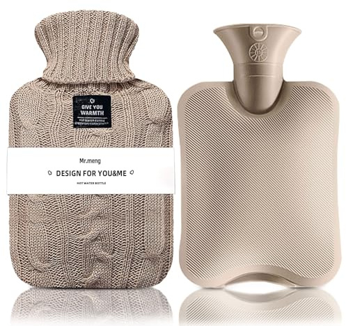 Borsa dell'acqua calda con rivestimento in maglia, a prova di perdite, per impacchi caldi e freddi, scalda mani e piedi, ideale per crampi mestruali, sollievo dal dolore al collo e alle spalle, letto