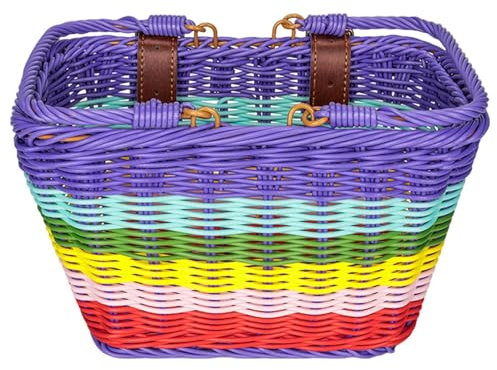 Kinder-Lenkerkorb vorne, Fahrradkorb, Rattan-Korb, Fahrrad, Kinder-Fahrradkorb, Verstellbarer Fahrradkorb, wasserdichter Kinderkorb, Rattan-Lenkerkorb, Korb, PU-Gürtel, Fahrradkorb, Lenkerkorb,